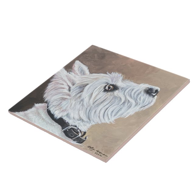 Westie Looking Up Profile B Ceramic Tile (Side)