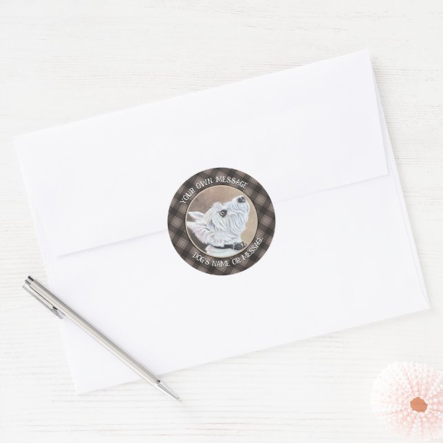Westie Looking Up Profile B Classic Round Sticker (Envelope)
