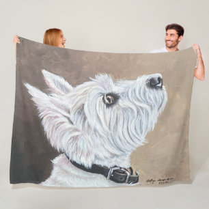 Westie Looking Up Profile B Fleece Blanket