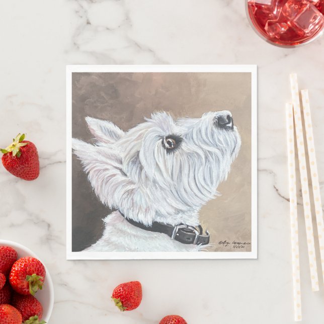 Westie Looking Up Profile B Napkin (Insitu)