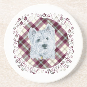 Westie on Tartan Coaster