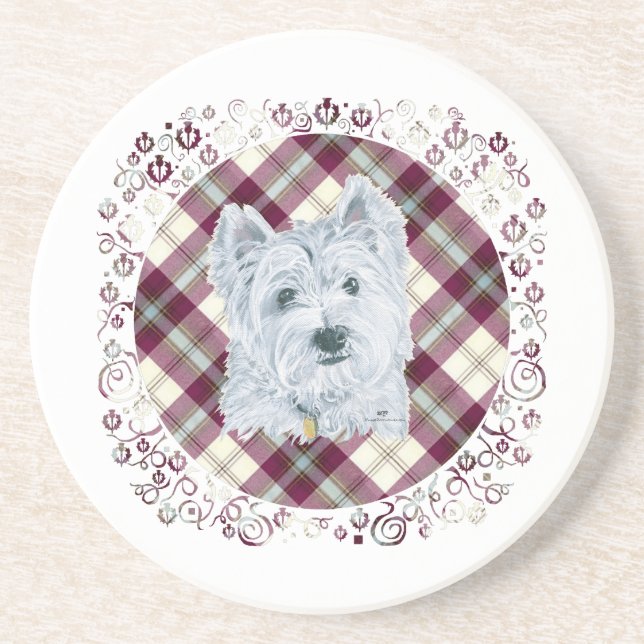 Westie on Tartan Coaster (Front)
