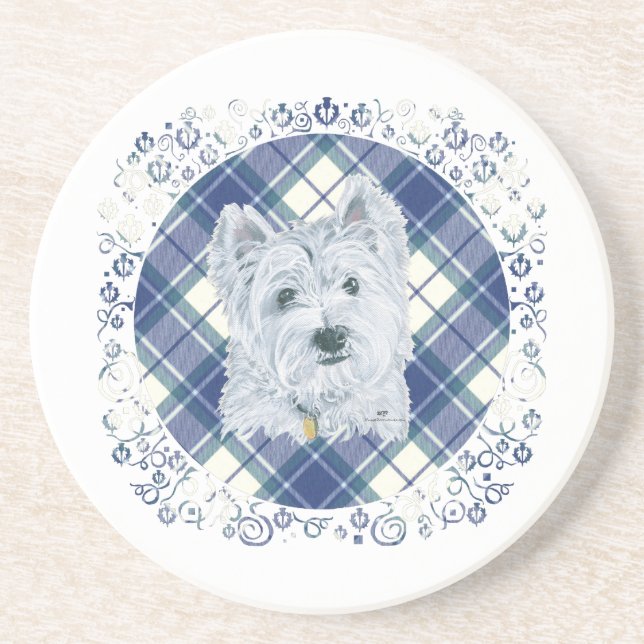 Westie on Tartan Coaster (Front)