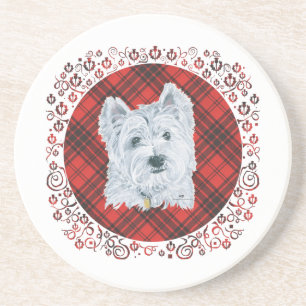 Westie on Tartan Coaster