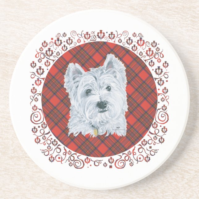 Westie on Tartan Coaster (Front)