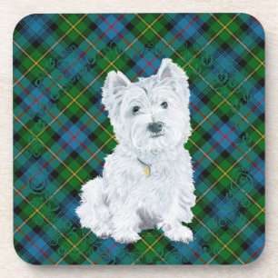 Westie on Tartan Coaster
