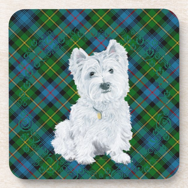 Westie on Tartan Coaster (Front)