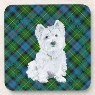 Westie on Tartan Coaster