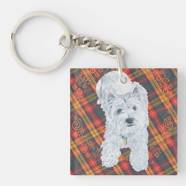 Westie on Tartan Key Ring (Front)