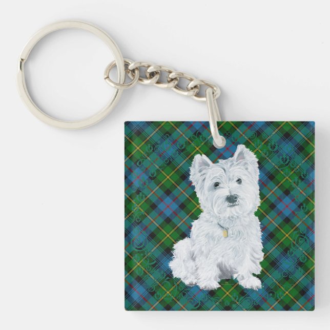Westie on Tartan Key Ring (Front)