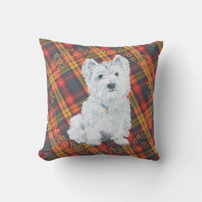Westie on Tartan PILLOW (Front)
