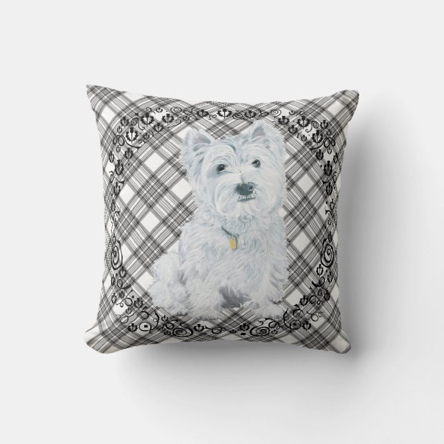 Westie on Tartan PILLOW (Front)