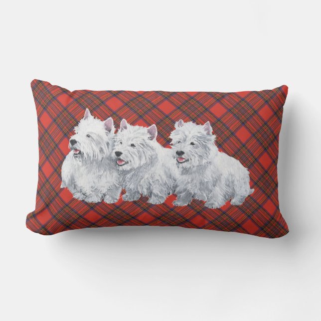 Westie on Tartan PILLOW (Front)