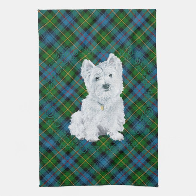 Westie on Tartan Tea Towel (Vertical)