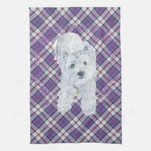 Westie on Tartan Tea Towel