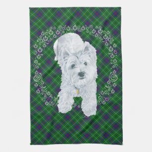 Westie on Tartan Tea Towel