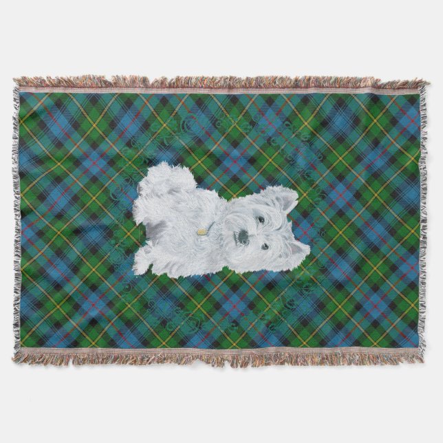 Westie on Tartan Throw Blanket (Front)