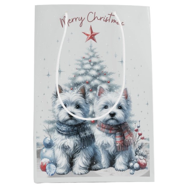 Westie Pair Christmas Gift Bag (Front)
