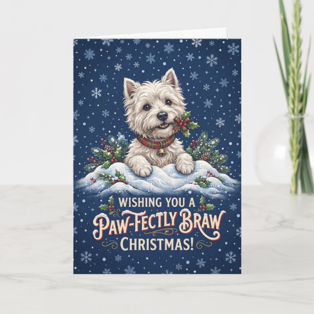 Westie Pawfectly Braw Christmas Card (Front)