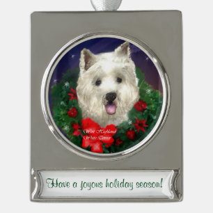 Westie Personalised Christmas Silver Plated Banner Ornament