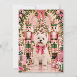 Westie Pink Nutcracker Christmas Flat Card