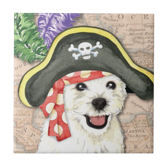 Westie Pirate Ceramic Tile (Front)