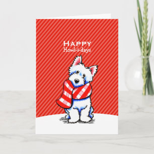 Westie Plaid Scarf Christmas Red Stripe Custom Holiday Card