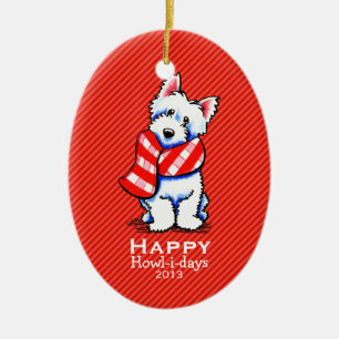 Westie Plaid Scarf Christmas Stripe Custom Ceramic Tree Decoration