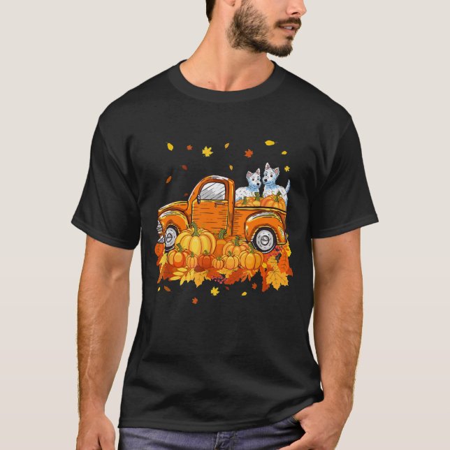 Westie Pumpkin Truck Halloween Thanksgiving Gift T-Shirt (Front)