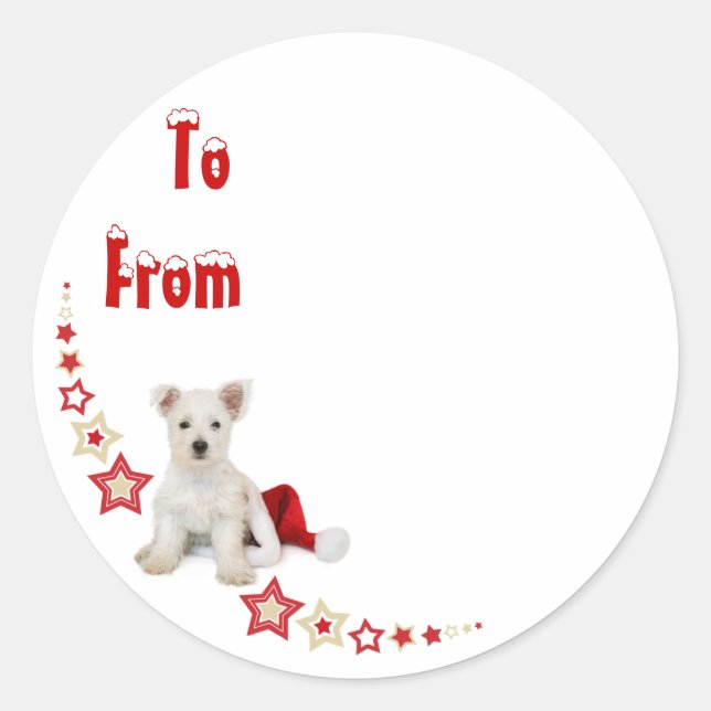 Westie Pup Christmas Sticky Label (Front)