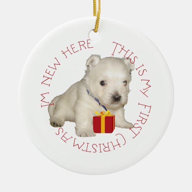 Westie Puppy First Christmas Ceramic Tree Decoration (Front)