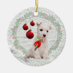 Westie Puppy Hugs & Kisses &Warm Christmas Wishes Ceramic Ornament