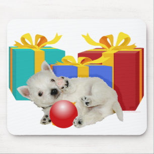 Westie Puppy with Christmas Presents Mouse Pad