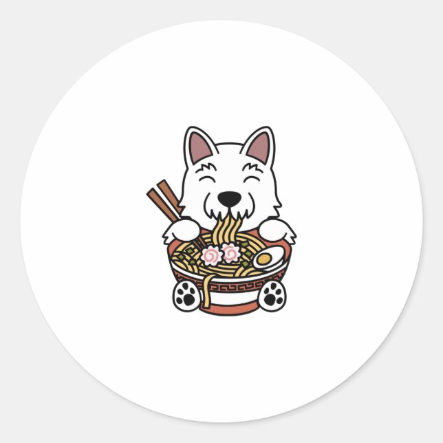 Westie Ramen Noodles Classic Round Sticker (Front)
