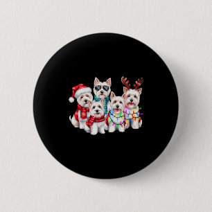 Westie Reindeer Christmas Lights Dog Lover Xmas Pa 6 Cm Round Badge