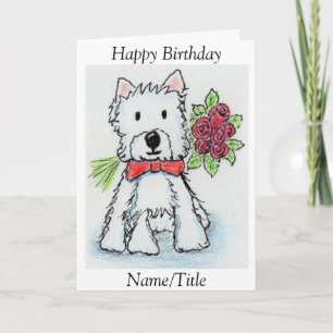 Westie roses Birthday greeting card personalize