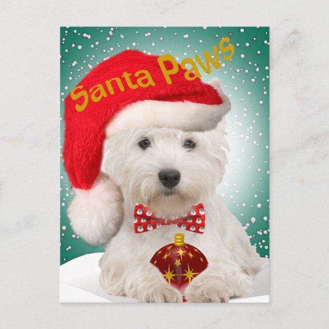 Westie Santa Paws Postcards (Front)