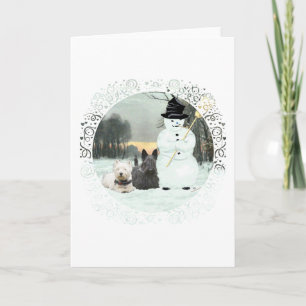Westie & Scottie Build a Snowman Holiday Card
