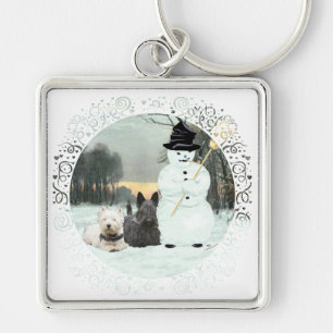 Westie & Scottie Build a Snowman Key Ring