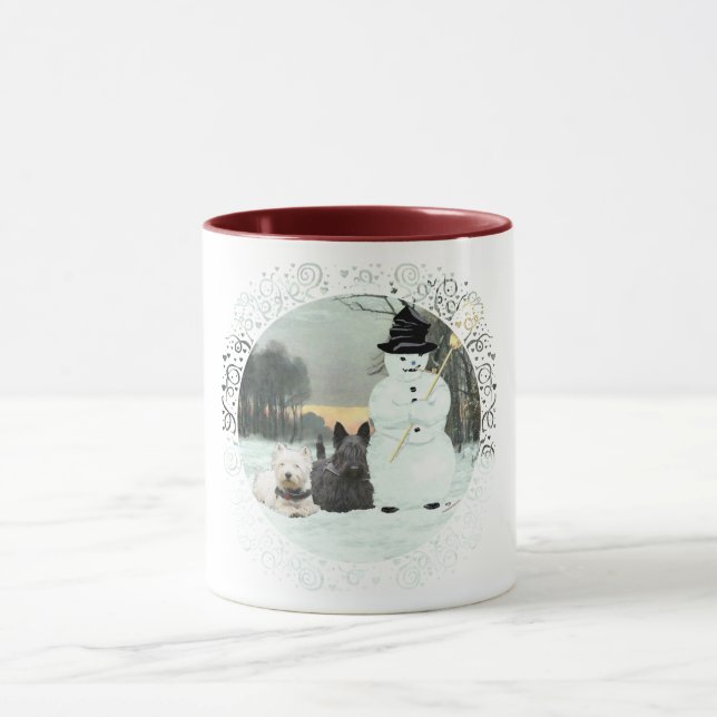 Westie & Scottie Build a Snowman Mug (Center)