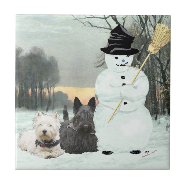 Westie & Scottie Build a Snowman Tile (Front)