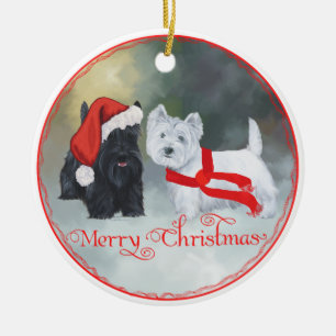Westie Scottie Christmas Ceramic Ornament