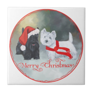 Westie Scottie Christmas Ceramic Tile
