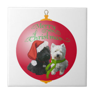 Westie Scottie Christmas Ornament Ceramic Tile