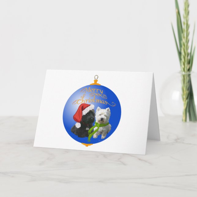 Westie Scottie Christmas Ornament Holiday Card (Front)