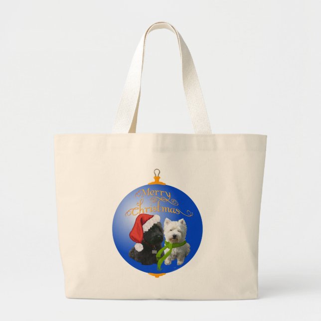 Westie Scottie Christmas Ornament Large Tote Bag (Front)