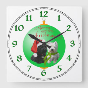Westie Scottie Christmas Ornament Square Wall Clock