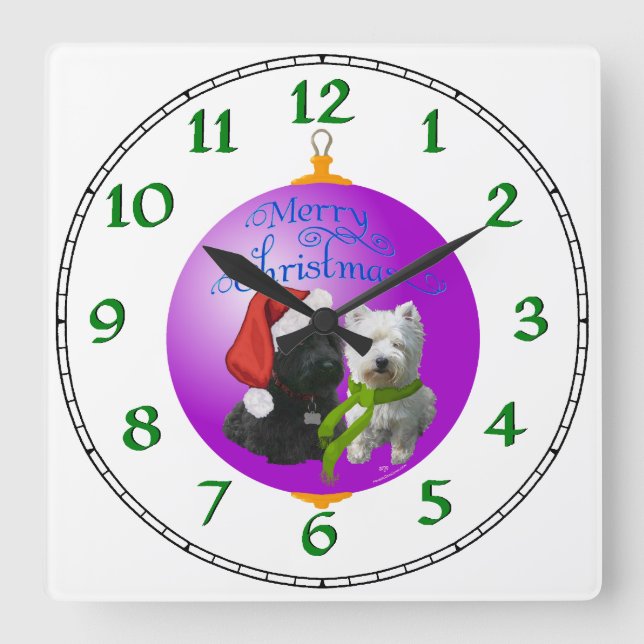 Westie Scottie Christmas Ornament Square Wall Clock (Front)