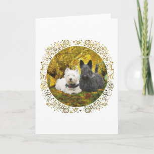 Westie & Scottie in Autumn Card