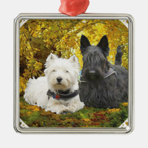 Westie & Scottie in Autumn Metal Ornament